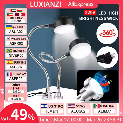 LUXIANZI 12W LED Machine Tool Light Magnetic Base 300/400/500mm Flexible Gooseneck Industrial Bright
