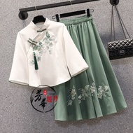 国潮旗袍中国风大码女裝 新中式Guochao cheongsam Chinese style large size women's dress大碼女裝中國風唐裝女刺繡上衣兩件套民國風套裝裙民族風套裝女