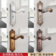 AFBedroom Door Lock Indoor Home Universal Room Door Handle European Style Mute Lock Set Wooden Door Old Handle