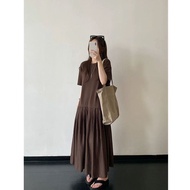 Ord- 115cm long dress for women, A-shaped, brown, flared sleeves, size L, simple concealer for women