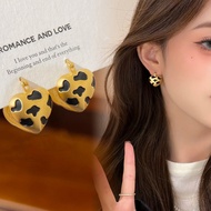 hikaw 18k saudi gold original earrings Leopard print gold heart earrings for women hypoallergenic no