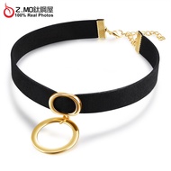 Girls Choker Necklace Z.MO Titanium Steel House Flannel Double Circle Alloy Elegant Temperament Kore