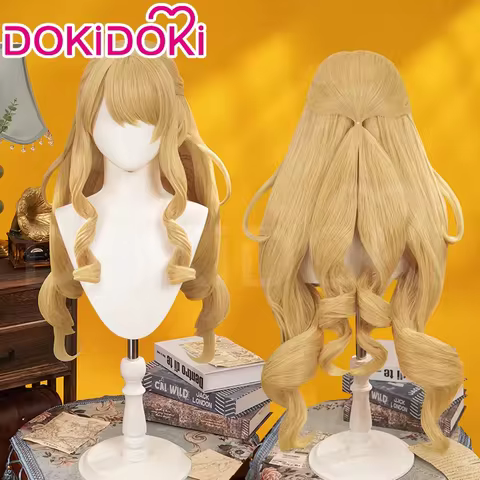 Navia Cosplay Wig Game Genshin Impact Women 90cm Blond Long Curly Hair Navia Cosplay