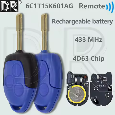 DR Rechargable Battery 6C1T15K601AG 6CIT15K601 4D63 Chip 433MHz Car Remote Control Key For Ford Tran