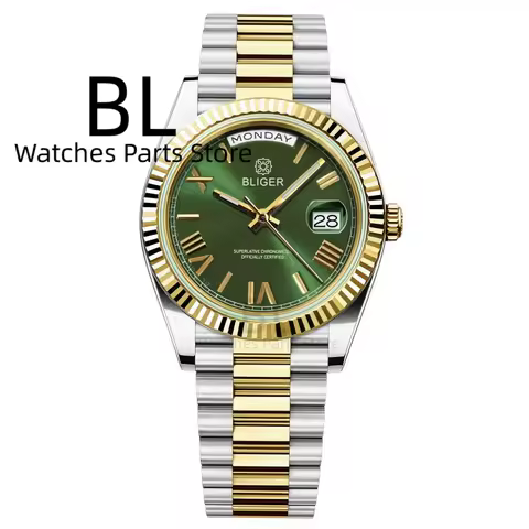BLIGER 36mm39mm Silver Gold Luxury Enamel Dial Men's Watches Miyota8285 Week Date Function Waterproo