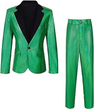 Men's 70s Disco Suit 2 Piece Set Shiny Slim Fitting Party Outfit Sequin Jacket