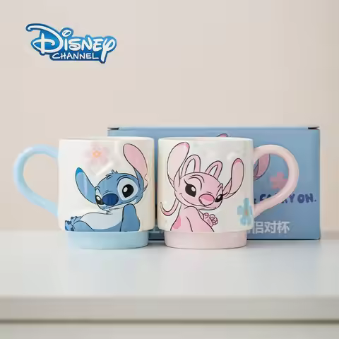 Disney 2pcs Stitch Angel ceramic mug home couple drinking cup coffee mug couple gift