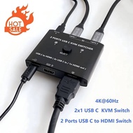 USB C KVM Switch 2 PC 1 Monitor 4K@60Hz,2 Ports Type C KVM Switches for 2 Laptops Share 1 HDMI Monit