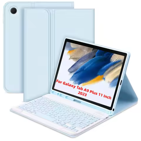 For Samsung Galaxy Tab A9+ 11 Inch Case with Bluetooth-Compatible Keyboard Cover Auto Sleep/Wake Key