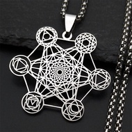 Yoga Hindu Buddhism 7 Chakra Stainless Steel Pendant Necklace Sacred Geometry Hollow Angel Seal Meta