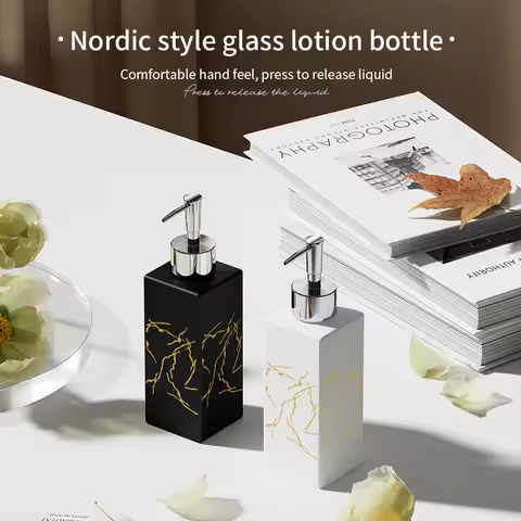 1pc 350ml Ceramic European Creative Marble Texture Refillable Press Soap Dispenser Liquid Dispenser 