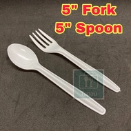 TAPAU - 5" Tea Spoon / 5" Fork [ 50pcs± ] White - TAGE Disposable Plastic Cutlery
