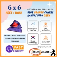 6'X6' Blue Orange Tarpaulin Waterproof Canvas Canopy, Kanvas Khemah, Kolam, Tutup Kereta Lori Atap, Camping, Flysheet