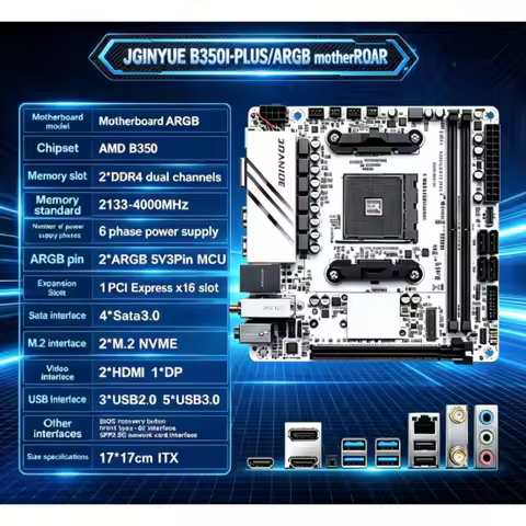 JGINYUE B350I AM4 ITX Motherboard supports Ryzen R3 R5 R7 R9 1/2/3/4/5 series CPU DDR4 RAM Desktop P