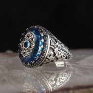 cincin hitam cicin cicin lelaki European American Amazon Blue Zircon Craftsman Diamond Men Simple Al