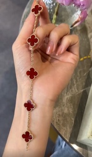 梵克雅寶四葉草紅玉髓五花手鍊