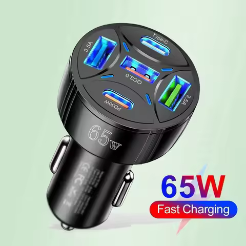 65W Car Fast Charger USB Type C Quick Charge 3.0 3.5A Phone Charger Adapter For iPhone Samsung Xiaom