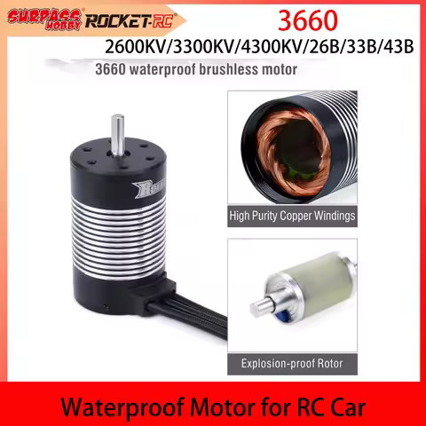 Rocket RC 3660 Waterproof Brushless Motor 2600KV 3300KV 4300KV 3.175mm/5mm for 1/10 Tamiya GTR Traxx