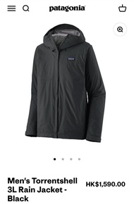 Patagonia Torrentshell 3L 男士防雨外套 黑色 S碼