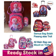 Bebyku Primary Trolley Bag School 6 wheel 3D Beg sekolah Budak Troli 6 roda Kids Backpack Elsa Froze