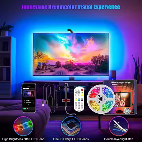 Rgbic Usb 5V Led Strip Lights For Tv 3.8M 5M Led Television Synchronized Ambilight For Tv Remote App
