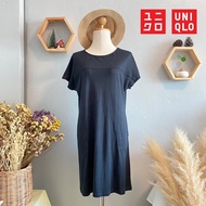 Secondhand Stretch Fabric Dress Genuine Japanese Quality % (Uniqlo) Black Color Very Good With Pocke