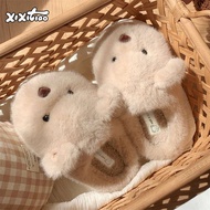 bedroom slippers slippers for women slippers Thin Striped Bedroom Household Warm Cute Bear Fur Shoes