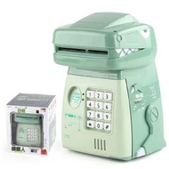 ZIMRAHYG 大容量電子存錢罐 - 綠色恐龍，帶密碼/音樂/指紋功能，五種語音模式，頂部投幣，迷你自動提款機，適合男孩女孩