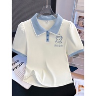 t shirt oversize baju t shirt perempuan Gadis musim panas palsu dua helai boneka kolar bahu T-shirt 