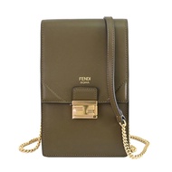 FENDI 8M0436 經典FF LOGO牛皮斜背手機包.茶棕