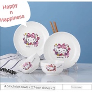 【1set 2bowl + 2plate】Ceramic Doraemon bowl & plate set Hello Kitty plate & bowl set