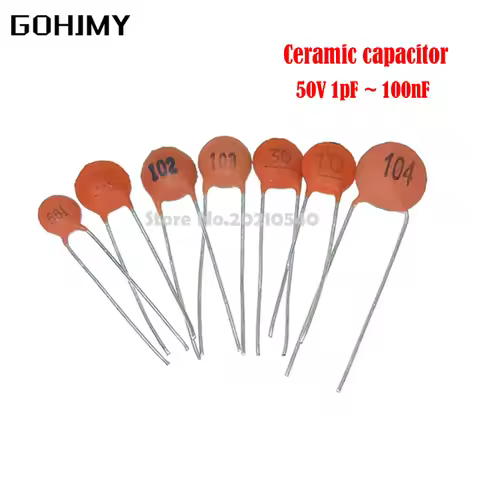 100pcs Ceramic capacitor 50V 1pF ~ 100nF 0.1uF 104 4.7PF 10PF 22PF 33PF 47PF 100PF 101 220PF 10NF 33