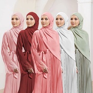 JOJOBars baju raya perempuan abaya jubah lace jubah wanita muslimah pleated abaya Murah Cantik sage 