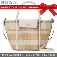 Kate Spade Handbag With Gift Paper Bag Crossbody Bag Cruise Straw Medium Tote Parchment Off White # K7329