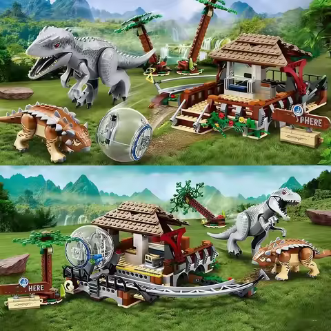 World Park Dinosaur Series Dinosaur Building Blocks 75941 Indominus Rex Attack Ankylosaurus MOC Toys
