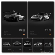 Popular Black And White German Luxury Sports Car Poster 911 Gt3 Rs Turbo Hd Print,No Frame Canvas Pa