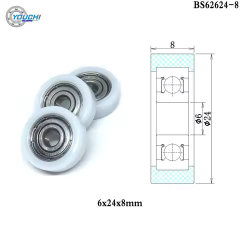 5pcs 6x24x8 POM Coated Bearings BS62624-8 24mm Diameter Plastic Pulleys 6*24*8 Drawers Showcase Guid