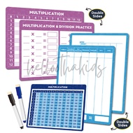 Dry Erase Multiplication Division Chart Whiteboard Double-Sided Times Table Reusable Board Chart Pri
