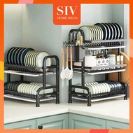 SIV 2/3 Tier Rak Pinggan Dish Rack Stainless Steel Dish Drainer Rak Dish Plate Drying Storage Rack Organizer