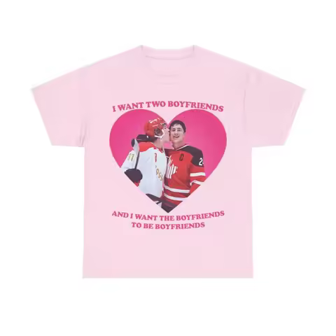 Ilya Shein I Want Two Boyfriends Pink Heart T Shirt Heated TV Quote Funny Queer Graphic Short Sleeve