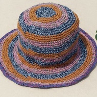 手工編織棉麻帽 編織帽 漁夫帽 遮陽帽 草帽-藍莓草莓蛋糕彩虹色