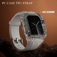 PC Case+TPU Strap For iWatch Series 9 8 7 6 5 4 44mm 45mm Luxury Rubber Band For iWatch CorreaTransparent Modification Kit