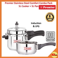 Premier Comfort Stainless Steel Combo 5 Ltr Pressure Cooker & 5L Pan Combo SG524, Induction Compatib