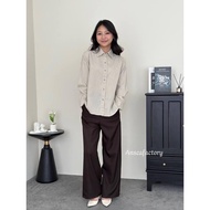 Isvara Shirt 580 - Linen Striped Oversize Long Sleeve Basic Shirt - Women's Blouse Top