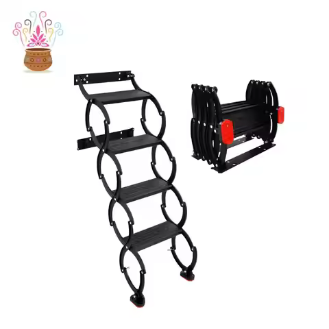 Wall Mounted Attic Ladder, Foldable Wall-Mounted Step Ladder, 4-Step Black Retractable Folding Stair