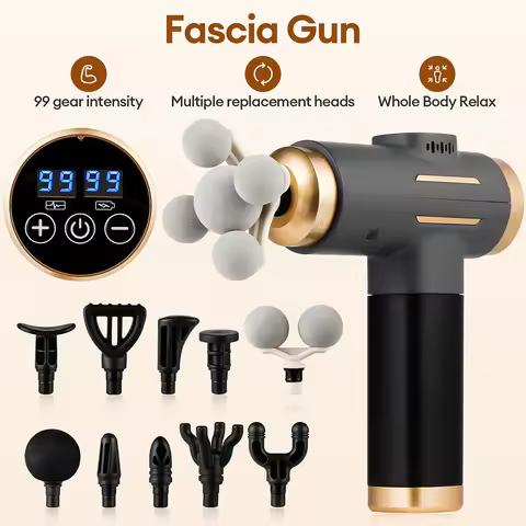 11-IN-1 Electric Massage Gun 99 Level Powerful Fascia Gun High-Frequency Vibration Body Massage Gun 