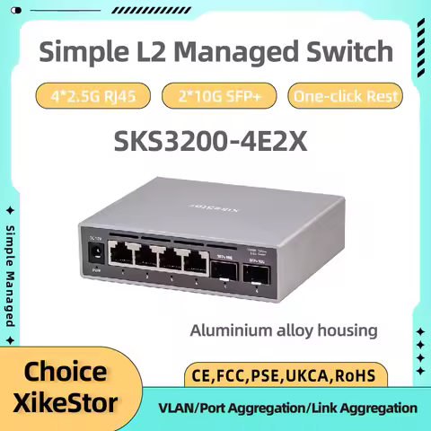 XikeStor 2.5G Simple L2 Managed 4-Port 2.5G RJ45 2-Port 10G RJ45 Support VLAN Port Aggregation One-c
