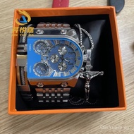 OULAI New Set Watch Multi-time zone large dial luminous men's watch Steel Band Casual Watch Quartz W