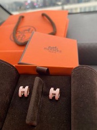 絕美Hermes mini Pop H earrings 粉紅色x玫瑰金