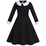 Cosplay Costume Wednesday Addams Black Dress Addams Family Cosplay Costume Printed Dress